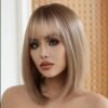 WOKESTAR Bob Wig with Fringe Short Bleach Blonde Color Wigs for Women, Bob Style