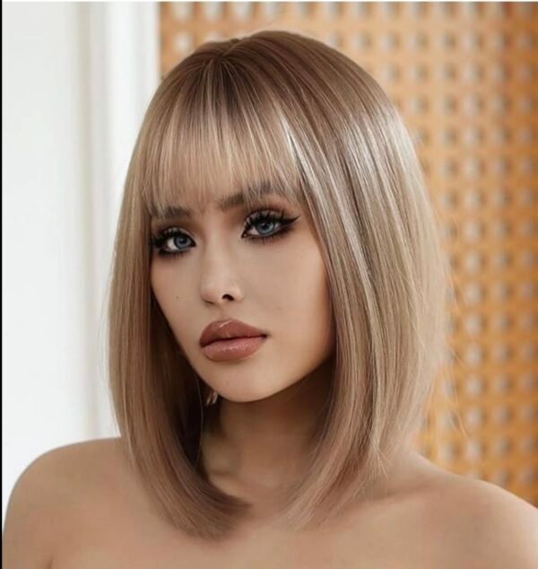 WOKESTAR Bob Wig with Fringe Short Bleach Blonde Color Wigs for Women, Bob Style