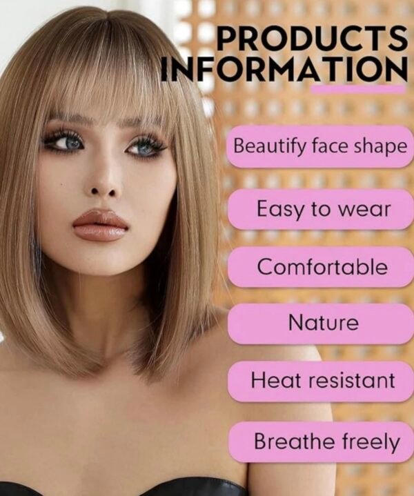 WOKESTAR Bob Wig with Fringe Short Bleach Blonde Color Wigs for Women, Bob Style