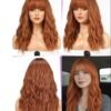 WOKESTAR Long Wig with Fringe Synthetic Wavy Wigs for Women Ginger Color
