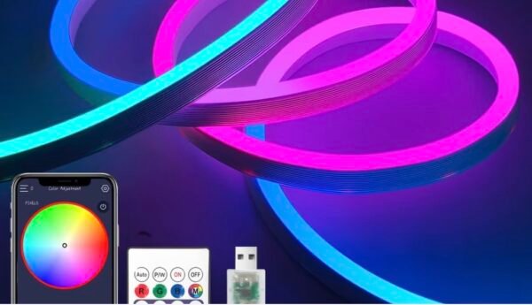 Neon LED Strip Light 2m RGBIC with Remote & Music Sync – Multicolour