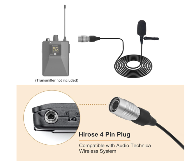 JTLAU Lavalier Clip-on Microphone Cardioid Condenser Mic for Sennheiser Wireless Systems – Black