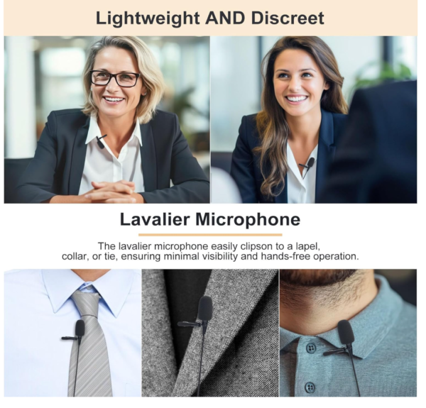 JTLAU Lavalier Clip-on Microphone Cardioid Condenser Mic for Sennheiser Wireless Systems – Black