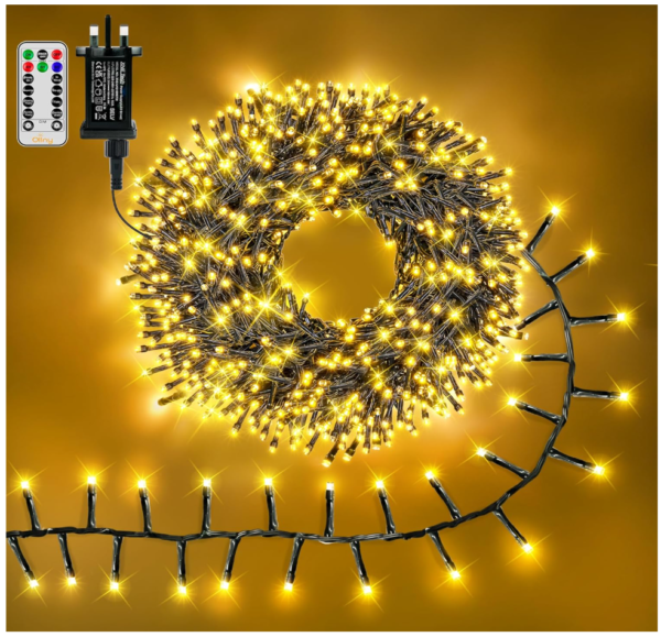Ollny Outdoor Christmas Lights 15m 1000 LEDs Mains Powered Waterproof String Lights – Warm White