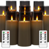 MozkeTo19 Flickering Flameless Candles Battery Operated with Remote and 2/4/6/8 H Timer Led Pillar Candles Pack of 9 (D2.3 xH 5" 6" 7") with Realistic Moving Wick Candles for Home Decor (Grey)