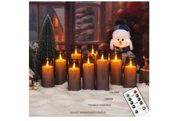 MozkeTo19 Flickering Flameless Candles Battery Operated with Remote and 2/4/6/8 H Timer Led Pillar Candles Pack of 9 (D2.3 xH 5" 6" 7") with Realistic Moving Wick Candles for Home Decor (Grey)