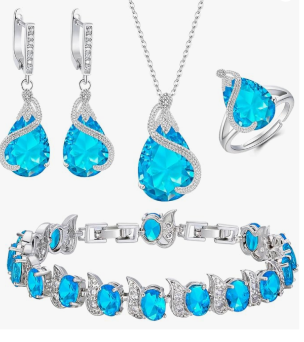 Screenshot 2025-12-02 223056 Ever Faith Women's Jewellery Set Sparkly Cubic Zirconia Teardrop Necklace Earring Bracelet Ring – Sky Blue Silver-Tone