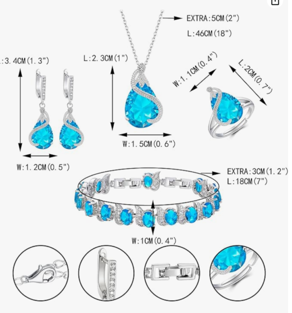 Screenshot 2025-12-02 223143 Ever Faith Women's Jewellery Set Sparkly Cubic Zirconia Teardrop Necklace Earring Bracelet Ring – Sky Blue Silver-Tone