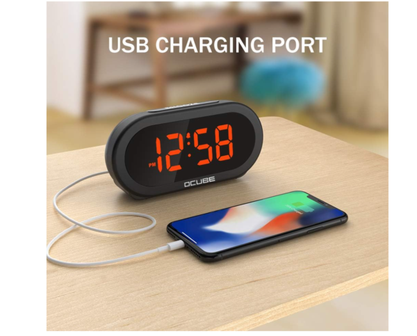Screenshot 2025-12-02 235317 LED Digital Alarm Clock USB Charging, Adjustable Volume & Brightness – White