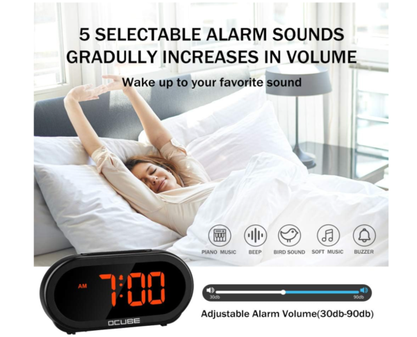 Screenshot 2025-12-02 235338 LED Digital Alarm Clock USB Charging, Adjustable Volume & Brightness – White