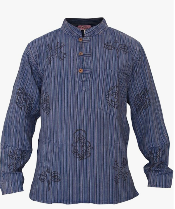 Screenshot 2025-12-08 191801 Unisex Stonewashed Striped Grandad Shirt Lightweight – Blue M