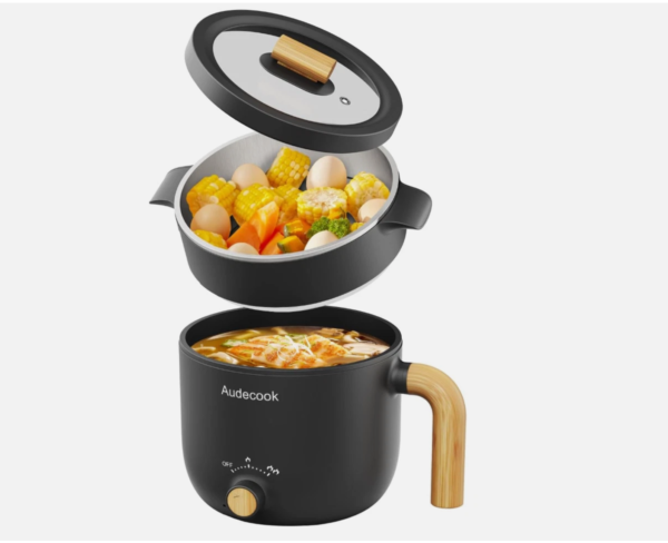 Electric Hot Pot with Steamer, 1.5L Portable Non-Stick Mini Multifunctional Cook