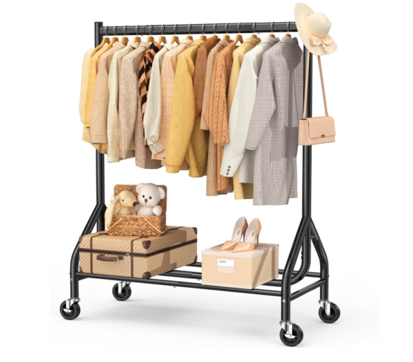 Screenshot 2025-12-29 135016 EAGMAK Heavy Duty Clothes Rail Load 180 KG, Rolling Garment Rail with Lockable Wheels, Standing Metal Clothing Rack, Portable Wardrobe Rack Sturdy Coat Hanging Rail for Hanging Clothes (Black)