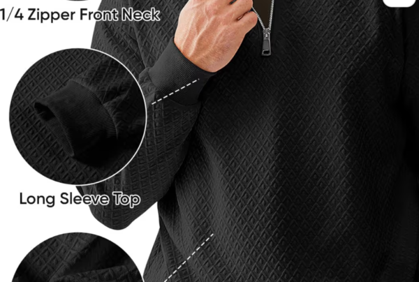 Meilicloth Men's Quarter Zip Sweatshirt Long Sleeve Jumper – Black Small