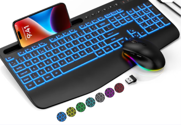 Wireless Keyboard and Mouse Set Backlit Ergonomic – Full Size Black