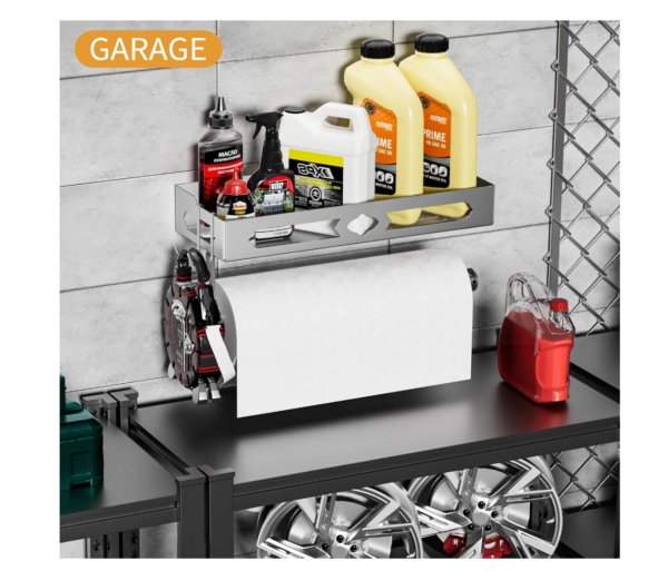 ZDDLOINP Wall-Mounted Spice Rack with Roll Holder Hooks – Silver