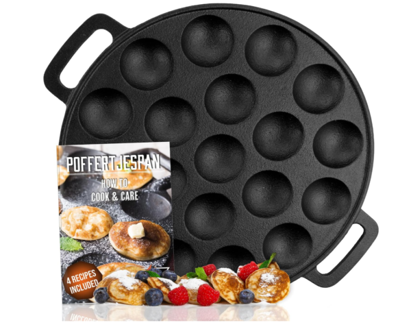 IRONO Poffertjes Pan - Mini Pancake Maker - Pancake Pan - 19 Mini Pancakes - Eggs Crepe Pan - Cast Iron