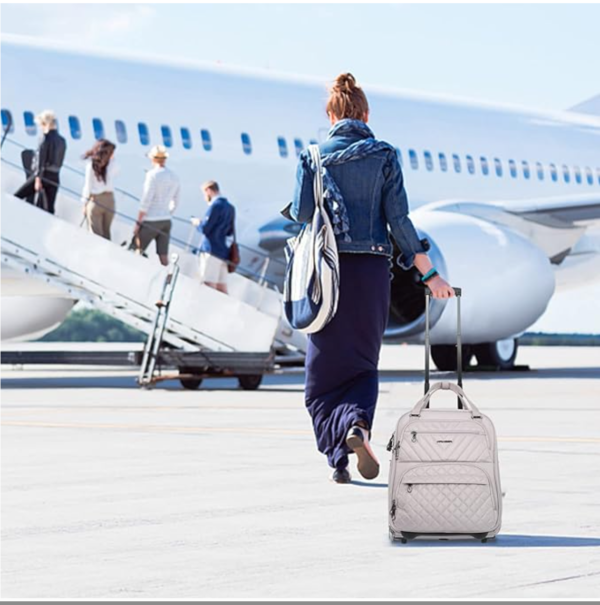 KROSER Carry On Underseat Multi-functional, 16-inch Underseater Lightweight Overnight Suitcase for Women, Grey Pink