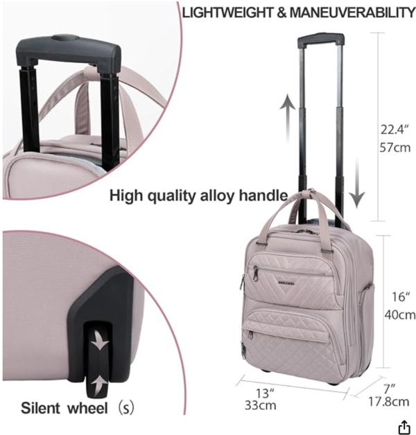 KROSER Carry On Underseat Multi-functional, 16-inch Underseater Lightweight Overnight Suitcase for Women, Grey Pink