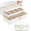 Creahaus 14in 3 Layer Multipurpose Storage Box/Craft Storage Boxes With Compartments/Plastic Tool Box/Medicine Storage Box/Hair Accessories Organiser/Sewing Box with 2 Trays (White)