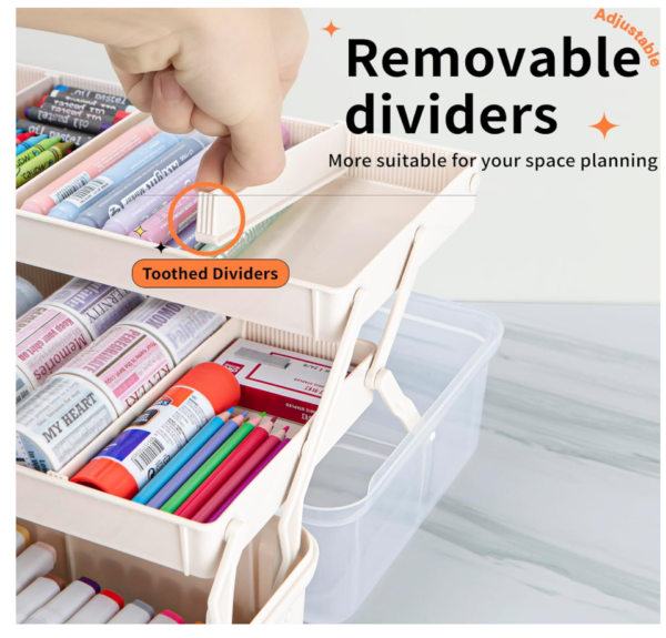 Creahaus 14in 3 Layer Multipurpose Storage Box/Craft Storage Boxes With Compartments/Plastic Tool Box/Medicine Storage Box/Hair Accessories Organiser/Sewing Box with 2 Trays (White)