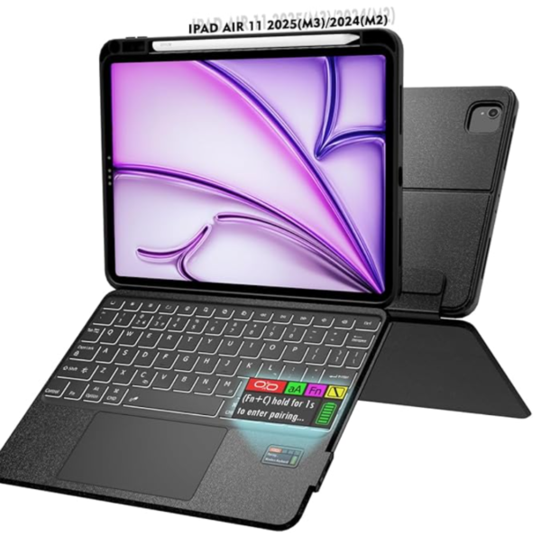 Screenshot 2025-12-31 033642 Keyboard Case with LCD Display Backlit Wireless Folio for iPad Air 11 Inch 2025/2024 – Black
