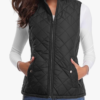 fuinloth Women's Quilted Gilet, Lightweight Body Warmer Zip Padded Stand Collar Vest Black Small