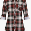Womens Soft Knitted Plaid Button Down Shirt Long Sleeve Blouse – Haute Red Plaid XL