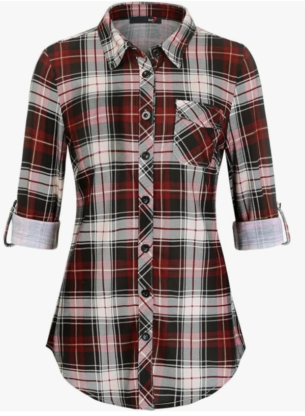Womens Soft Knitted Plaid Button Down Shirt Long Sleeve Blouse – Haute Red Plaid XL