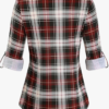 Womens Soft Knitted Plaid Button Down Shirt Long Sleeve Blouse – Haute Red Plaid XL