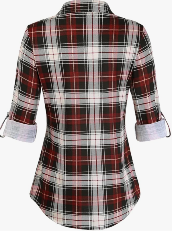 Womens Soft Knitted Plaid Button Down Shirt Long Sleeve Blouse – Haute Red Plaid XL