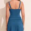 VECENEY Women's One Piece Swimsuit Scoop Neck Twist Skirt Beach Cover Up – Blue S