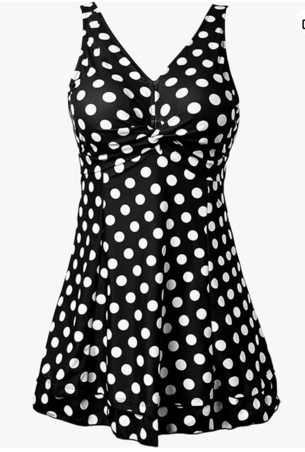 Womens Plus Size Floral Swimsuit with Skirt – Polka Dots L