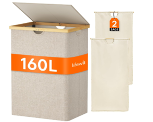 Screenshot 2026-01-02 030803 Lifewit 160L Double Laundry Hamper with Lid, Extra Large Bamboo Laundry Basket Dirty Clothes Hamper, 2 Section Laundry Bin Organizer for Laundry Room Bedroom with 2 Removable Liners & Bags, Beige