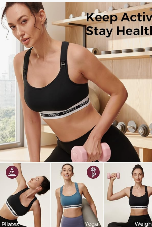 Low-Impact Nursing Sports Bra for Breastfeeding – Black Size L