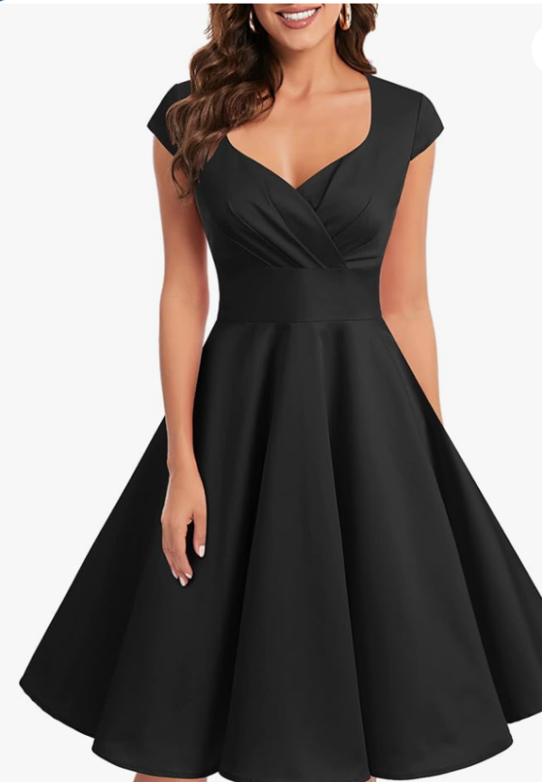 Screenshot 2026-01-02 042420 Women's 50s 60s A-Line Rockabilly Swing Dress Cap Sleeve – Black M