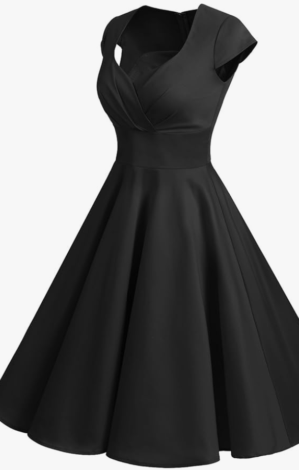 Screenshot 2026-01-02 042430 Women's 50s 60s A-Line Rockabilly Swing Dress Cap Sleeve – Black M