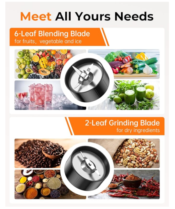 Smoothie Blender Personal Size 650ml Cups Non-BPA with Grinding Cup – Black