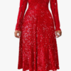 Women's Long Sleeve A-Line Midi Dress Sparkly Sequins with Pockets – Red XL