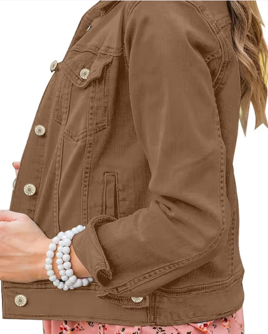 Women's Plus Size Brown Denim Jacket Casual Fall Size M