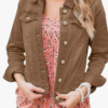 Women's Plus Size Brown Denim Jacket Casual Fall Size M