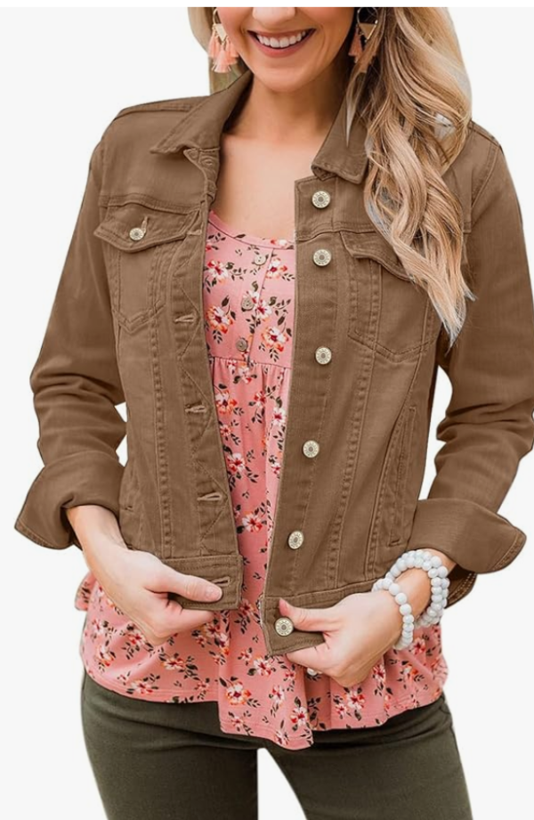 Women's Plus Size Brown Denim Jacket Casual Fall Size M