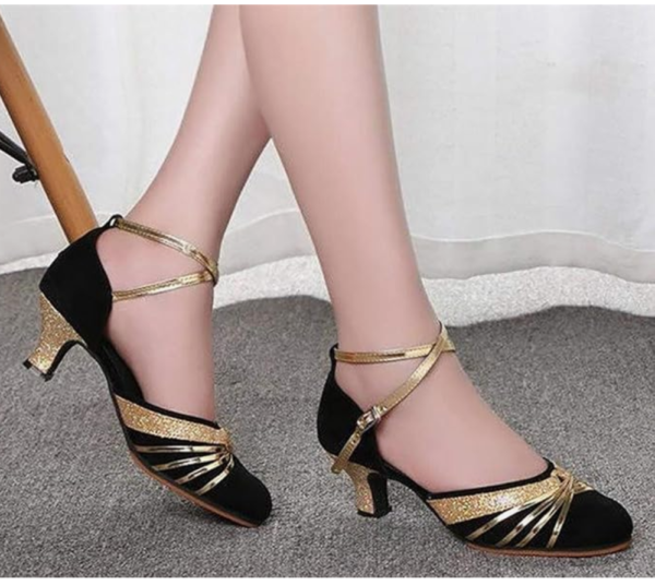 Womens Latin Dance Shoes Closed Toe Ankle Strap – Black UK 5