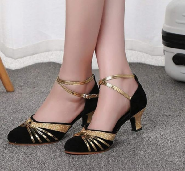 Womens Latin Dance Shoes Closed Toe Ankle Strap – Black UK 5