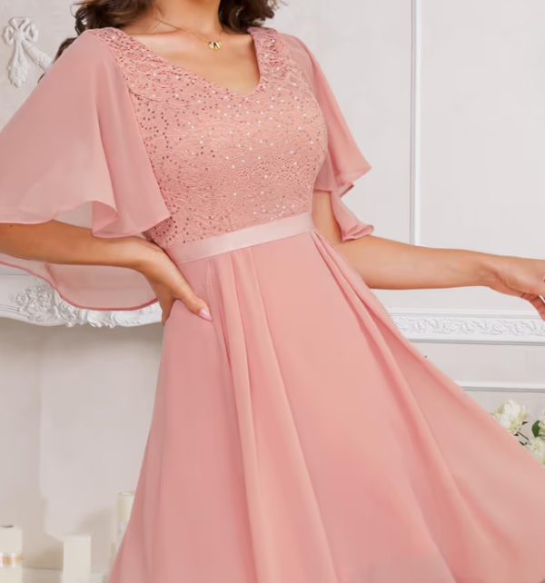 Dressystar Women's Cocktail Dress Elegant Sequin Overlay V-Neck – Blush XL