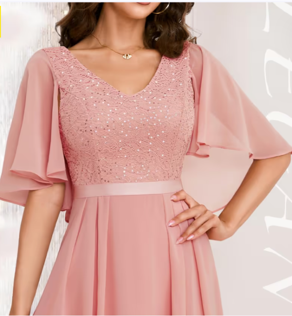 Dressystar Women's Cocktail Dress Elegant Sequin Overlay V-Neck – Blush XL