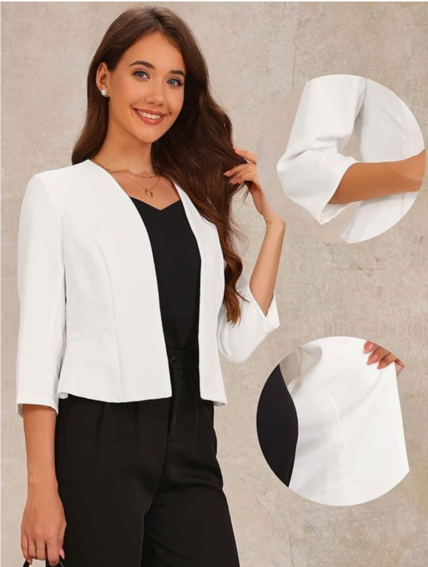 Allegra K Women's Elegant Blazer Collarless Peplum Jacket – White L