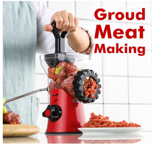 Geedel Meat Grinder 4 in 1 Manual Mincer Sausage Maker with Suction Base – Red