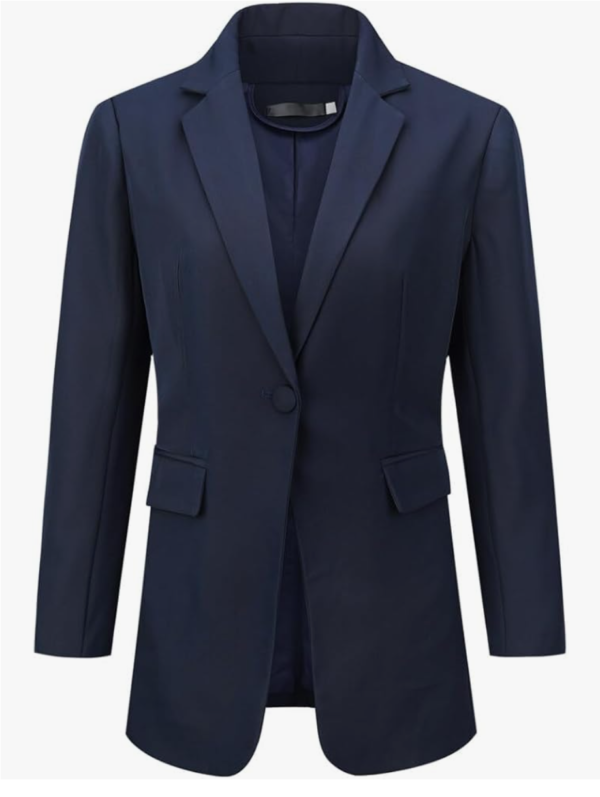 Women’s Long Sleeve Suit Jacket Elegant Business Blazer – Navy Blue L