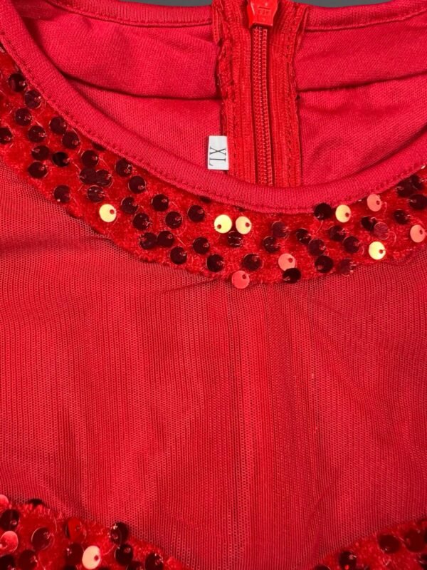 Women's Long Sleeve A-Line Midi Dress Sparkly Sequins with Pockets – Red XL